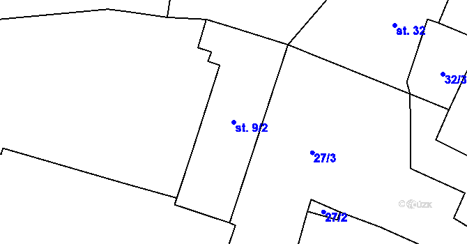 Parcela st. 9/2 v KÚ Lhotka u Nekmíře, Katastrální mapa