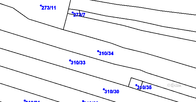 Parcela st. 310/34 v KÚ Lhotka u Nekmíře, Katastrální mapa