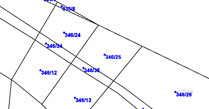 Parcela st. 346/25 v KÚ Lhotka u Nekmíře, Katastrální mapa