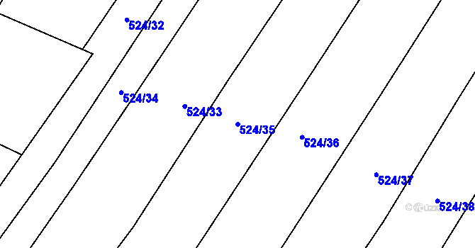 Parcela st. 524/35 v KÚ Lhotka u Nekmíře, Katastrální mapa