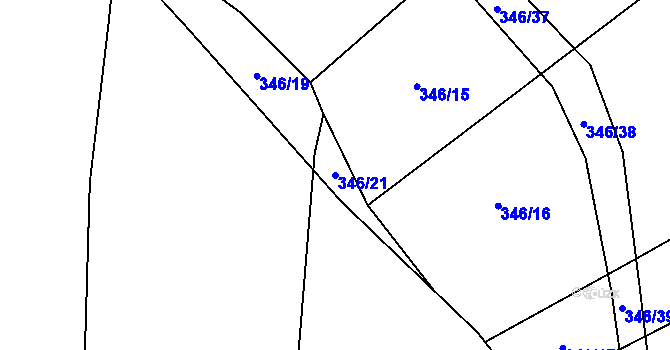 Parcela st. 346/21 v KÚ Lhotka u Nekmíře, Katastrální mapa