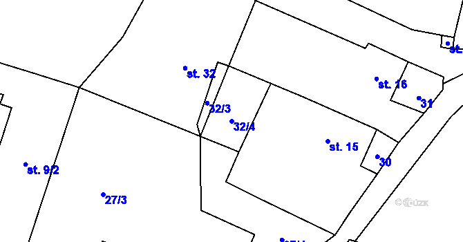 Parcela st. 32/4 v KÚ Lhotka u Nekmíře, Katastrální mapa
