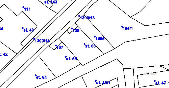 Parcela st. 66 v KÚ Nekmíř, Katastrální mapa