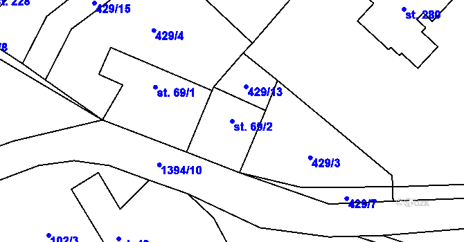 Parcela st. 69/2 v KÚ Nekmíř, Katastrální mapa