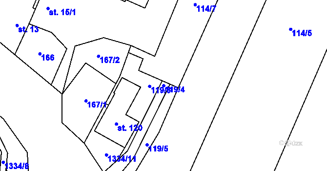 Parcela st. 119/4 v KÚ Nekmíř, Katastrální mapa