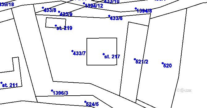 Parcela st. 217 v KÚ Nekmíř, Katastrální mapa