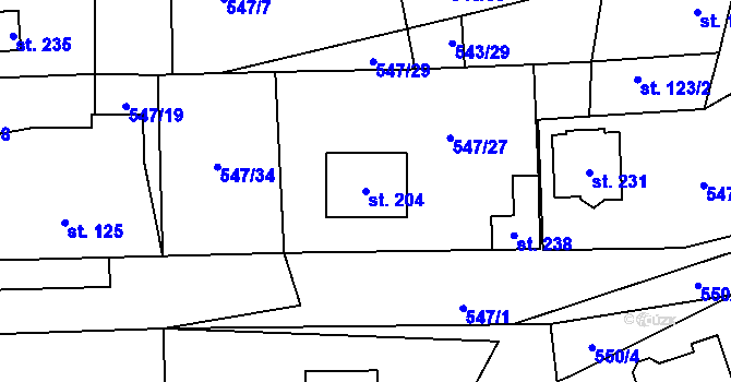 Parcela st. 204 v KÚ Nekmíř, Katastrální mapa
