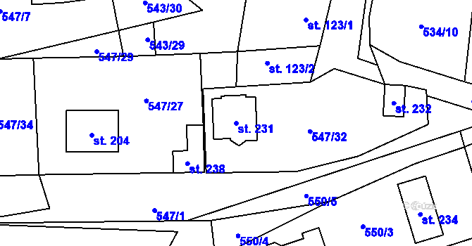 Parcela st. 231 v KÚ Nekmíř, Katastrální mapa