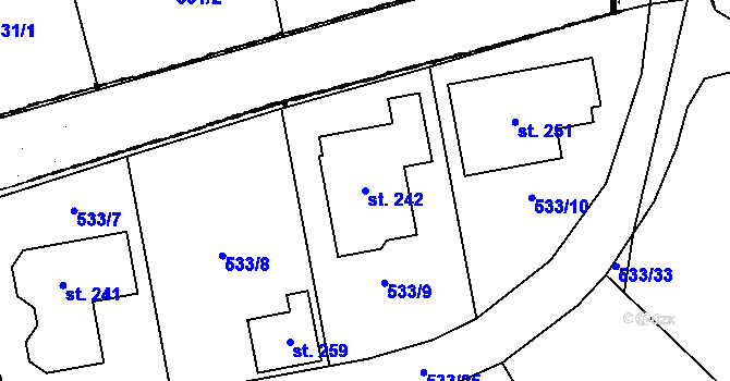 Parcela st. 242 v KÚ Nekmíř, Katastrální mapa
