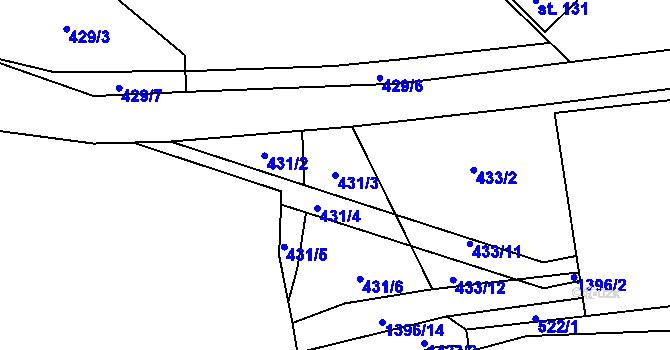 Parcela st. 431/3 v KÚ Nekmíř, Katastrální mapa