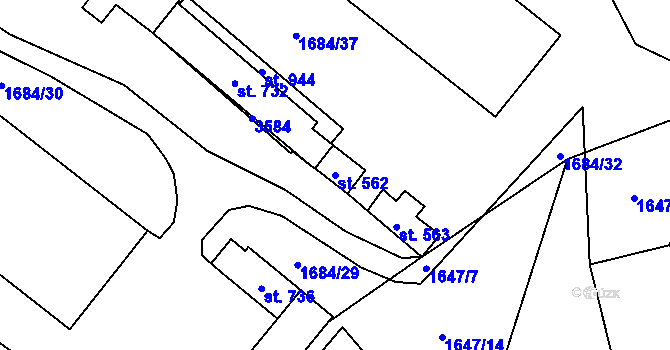 Parcela st. 562 v KÚ Nekoř, Katastrální mapa
