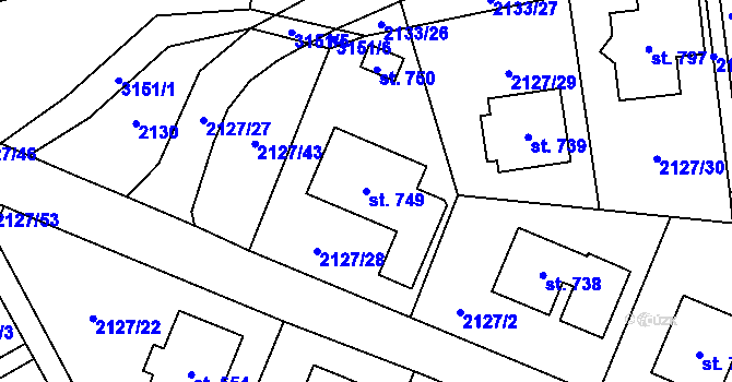 Parcela st. 749 v KÚ Nekoř, Katastrální mapa