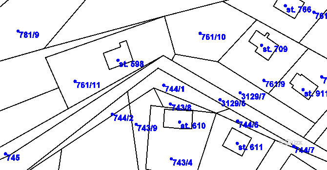 Parcela st. 744/1 v KÚ Nekoř, Katastrální mapa