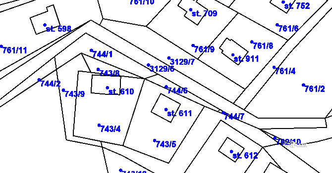 Parcela st. 744/6 v KÚ Nekoř, Katastrální mapa