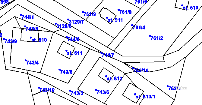 Parcela st. 744/7 v KÚ Nekoř, Katastrální mapa