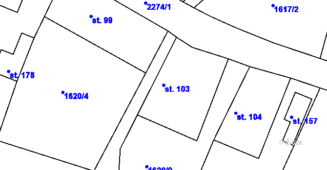 Parcela st. 103 v KÚ Nekvasovy, Katastrální mapa