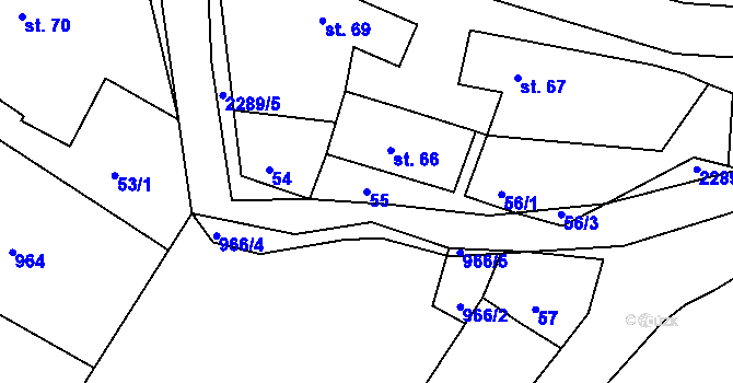 Parcela st. 55 v KÚ Nekvasovy, Katastrální mapa