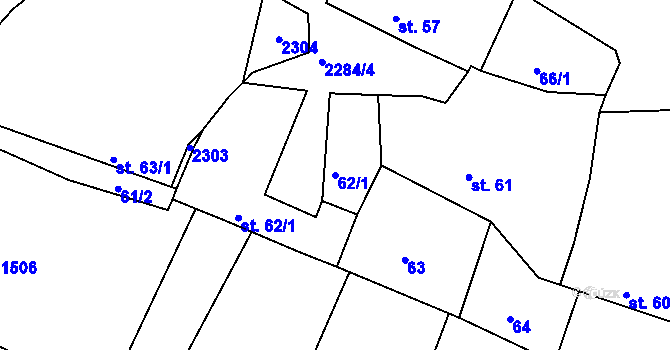 Parcela st. 62/1 v KÚ Nekvasovy, Katastrální mapa