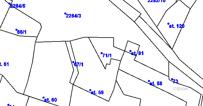 Parcela st. 71/1 v KÚ Nekvasovy, Katastrální mapa