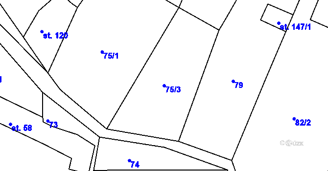 Parcela st. 75/3 v KÚ Nekvasovy, Katastrální mapa