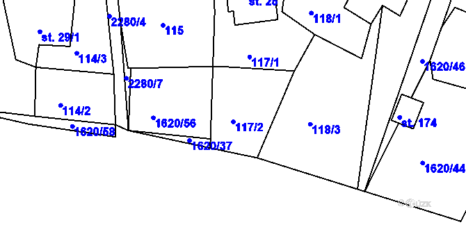 Parcela st. 117/2 v KÚ Nekvasovy, Katastrální mapa