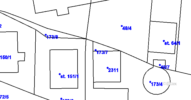 Parcela st. 173/7 v KÚ Nekvasovy, Katastrální mapa