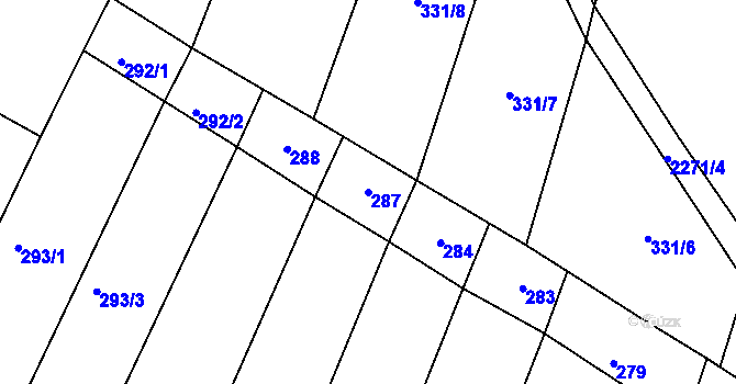 Parcela st. 287 v KÚ Nekvasovy, Katastrální mapa