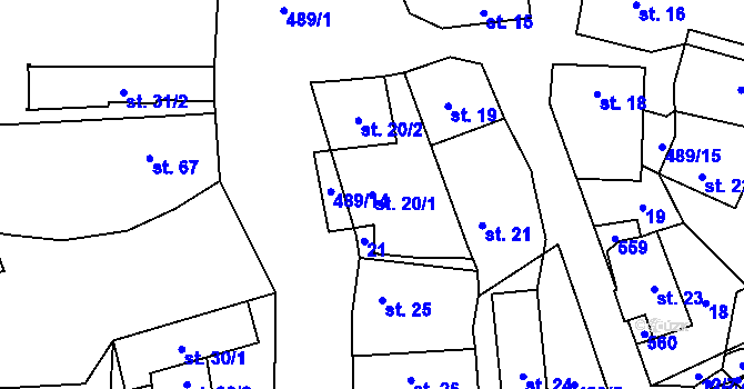 Parcela st. 20/1 v KÚ Lešany u Nelahozevsi, Katastrální mapa