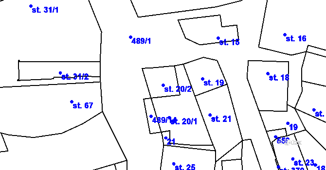 Parcela st. 20/2 v KÚ Lešany u Nelahozevsi, Katastrální mapa