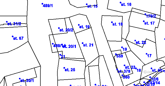 Parcela st. 21 v KÚ Lešany u Nelahozevsi, Katastrální mapa