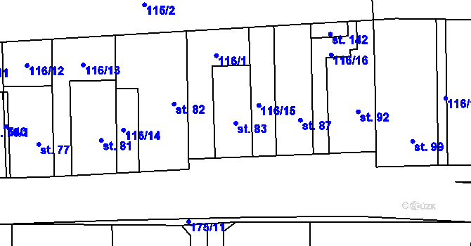Parcela st. 83 v KÚ Lešany u Nelahozevsi, Katastrální mapa