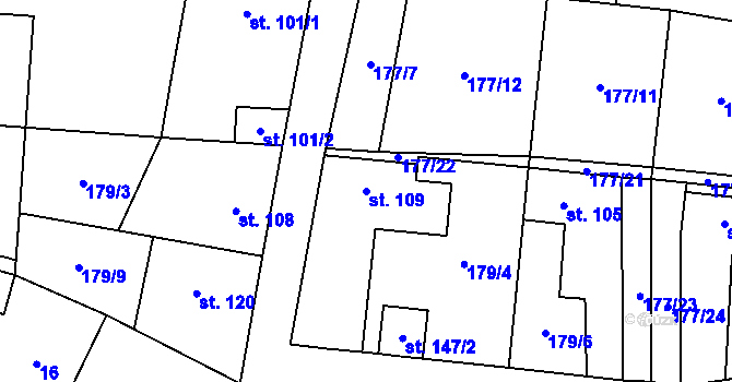 Parcela st. 109 v KÚ Lešany u Nelahozevsi, Katastrální mapa