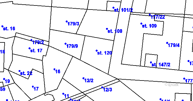 Parcela st. 120 v KÚ Lešany u Nelahozevsi, Katastrální mapa