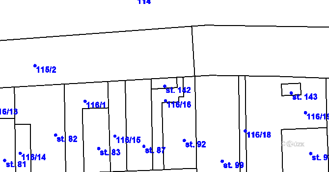 Parcela st. 142 v KÚ Lešany u Nelahozevsi, Katastrální mapa