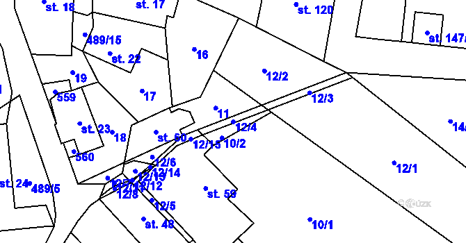 Parcela st. 12/4 v KÚ Lešany u Nelahozevsi, Katastrální mapa