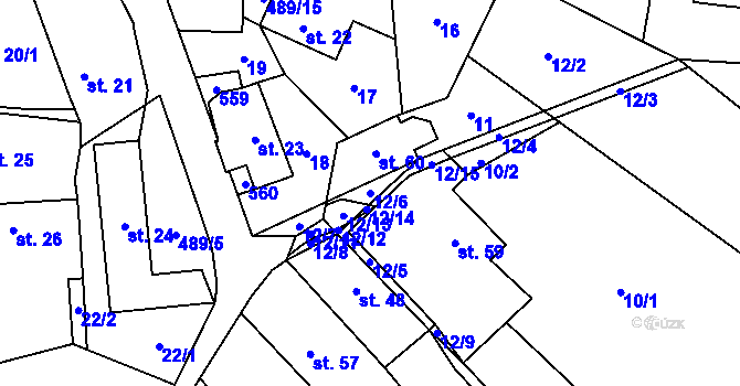 Parcela st. 12/6 v KÚ Lešany u Nelahozevsi, Katastrální mapa