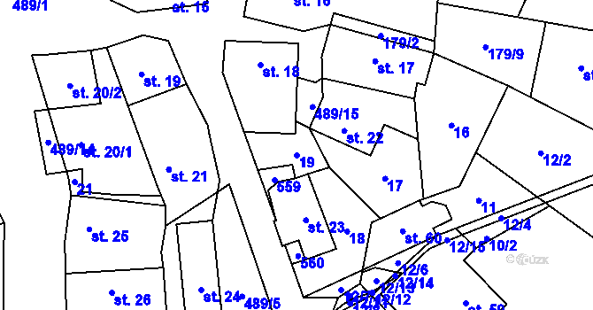 Parcela st. 19 v KÚ Lešany u Nelahozevsi, Katastrální mapa