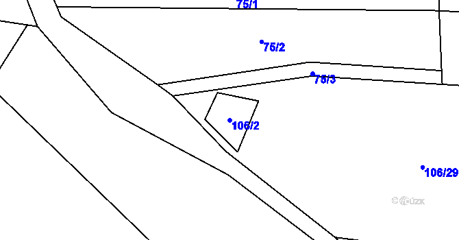 Parcela st. 106/2 v KÚ Lešany u Nelahozevsi, Katastrální mapa