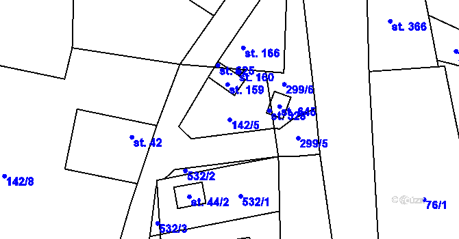 Parcela st. 142/5 v KÚ Lešany u Nelahozevsi, Katastrální mapa