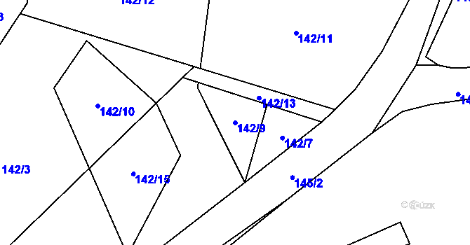 Parcela st. 142/9 v KÚ Lešany u Nelahozevsi, Katastrální mapa