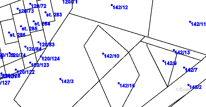 Parcela st. 142/10 v KÚ Lešany u Nelahozevsi, Katastrální mapa