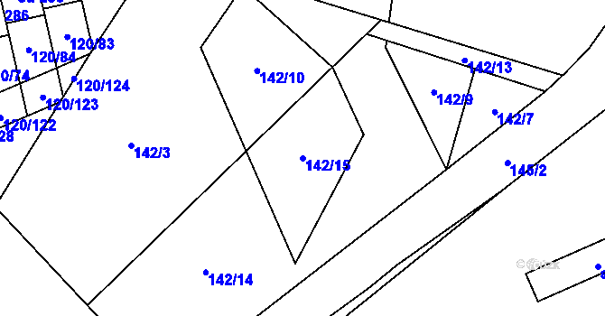 Parcela st. 142/15 v KÚ Lešany u Nelahozevsi, Katastrální mapa