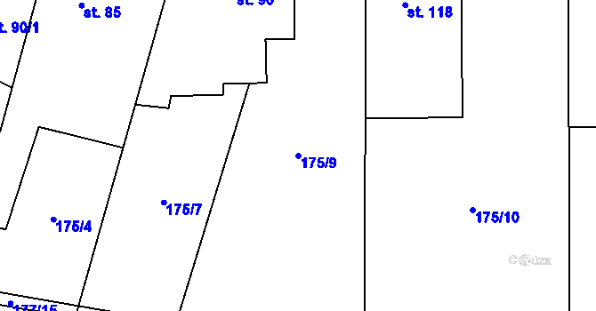 Parcela st. 175/9 v KÚ Lešany u Nelahozevsi, Katastrální mapa