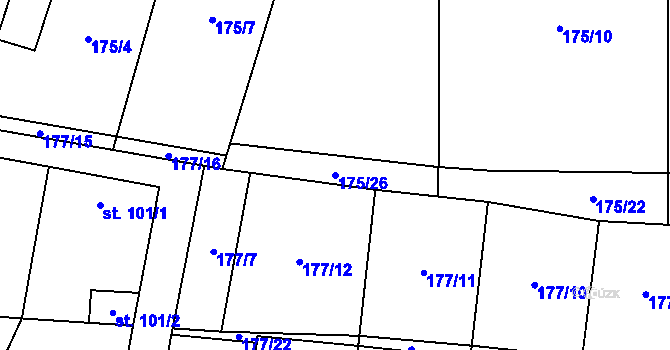Parcela st. 175/26 v KÚ Lešany u Nelahozevsi, Katastrální mapa