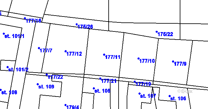 Parcela st. 177/11 v KÚ Lešany u Nelahozevsi, Katastrální mapa