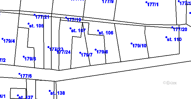 Parcela st. 179/8 v KÚ Lešany u Nelahozevsi, Katastrální mapa
