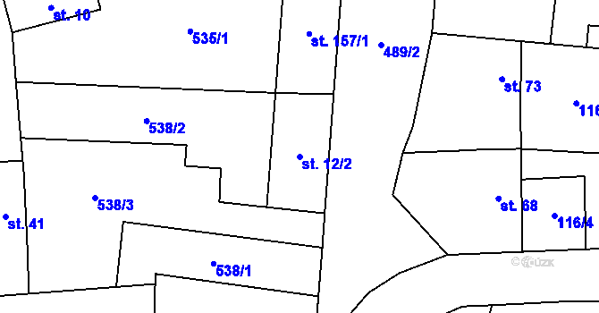 Parcela st. 12/2 v KÚ Lešany u Nelahozevsi, Katastrální mapa
