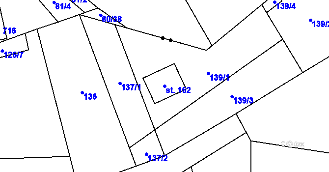 Parcela st. 162 v KÚ Lešany u Nelahozevsi, Katastrální mapa