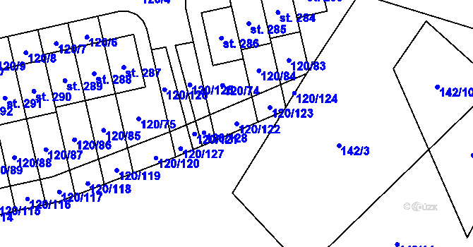Parcela st. 120/122 v KÚ Lešany u Nelahozevsi, Katastrální mapa