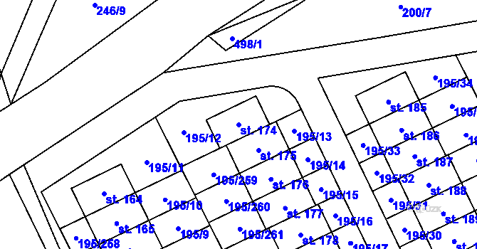 Parcela st. 174 v KÚ Lešany u Nelahozevsi, Katastrální mapa
